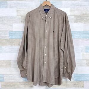 Ralph Lauren Golf Vintage Tilden Button Down Shirt Brown Plaid Cotton Mens XL